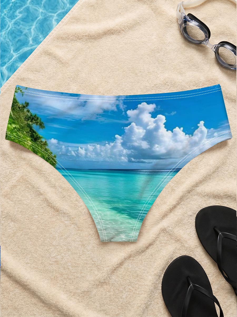 Tropical Beach with Crystal Clear Water and Palm Trees -  Men's swim trunks