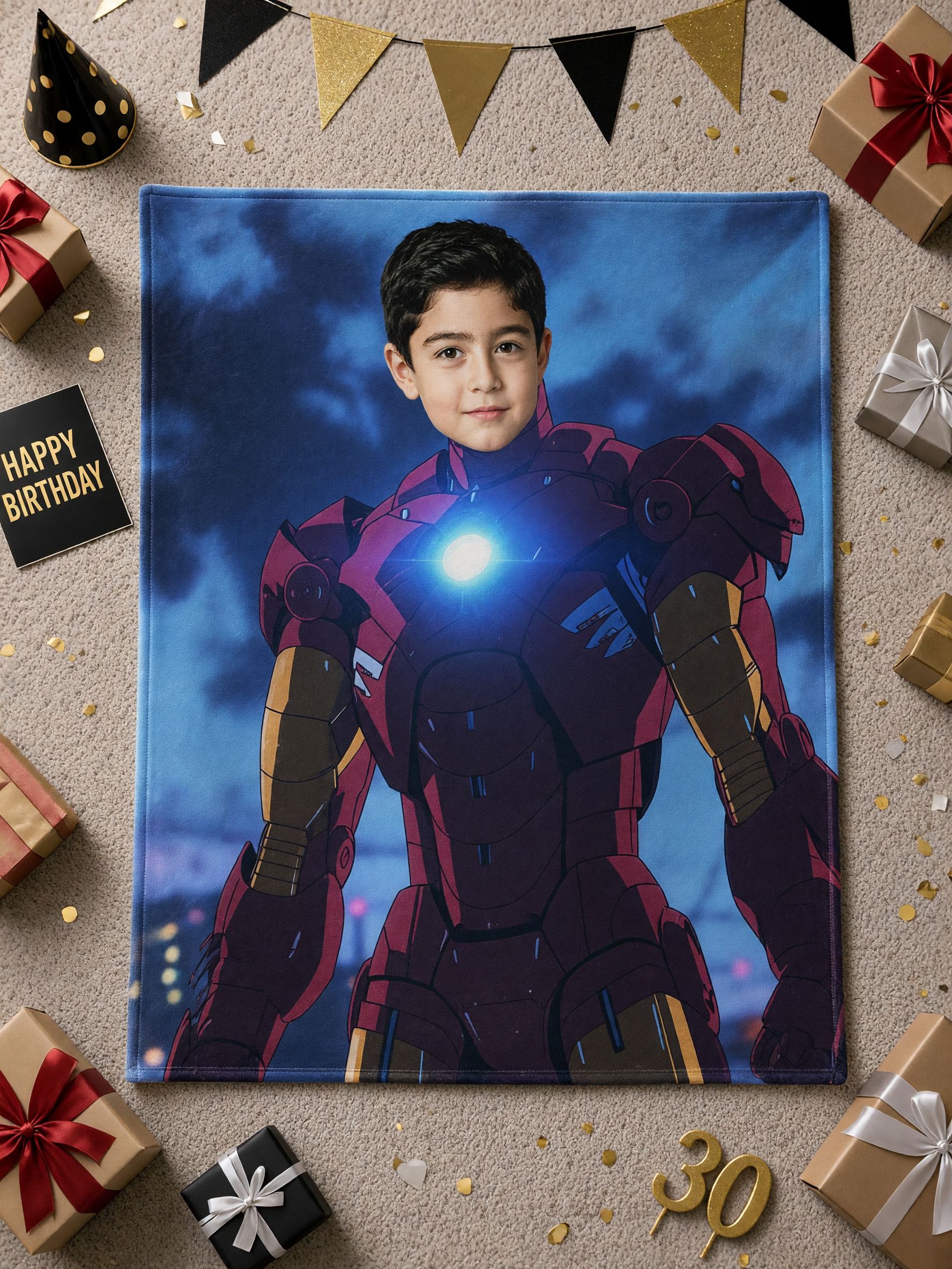 Custom Photo Face Superhero Armor Flannel Throw Blanket Ultra Soft Anti-Pilling Plush Coverlet Ideal Personalized