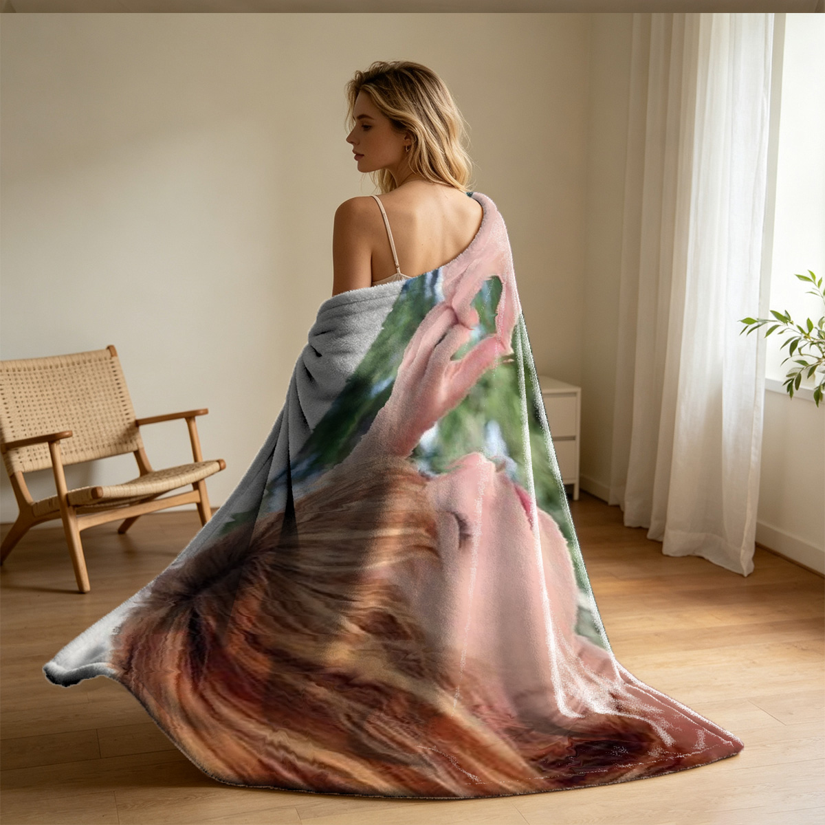 Nude Brunette Beauty Posing on Couch - Blanket
