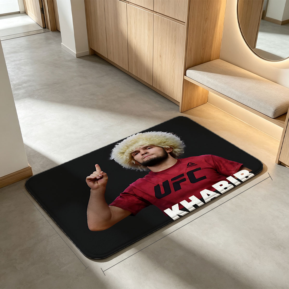 Khabib Nurmagomedov in UFC Gear with Traditional Hat - Flannel floor mat
