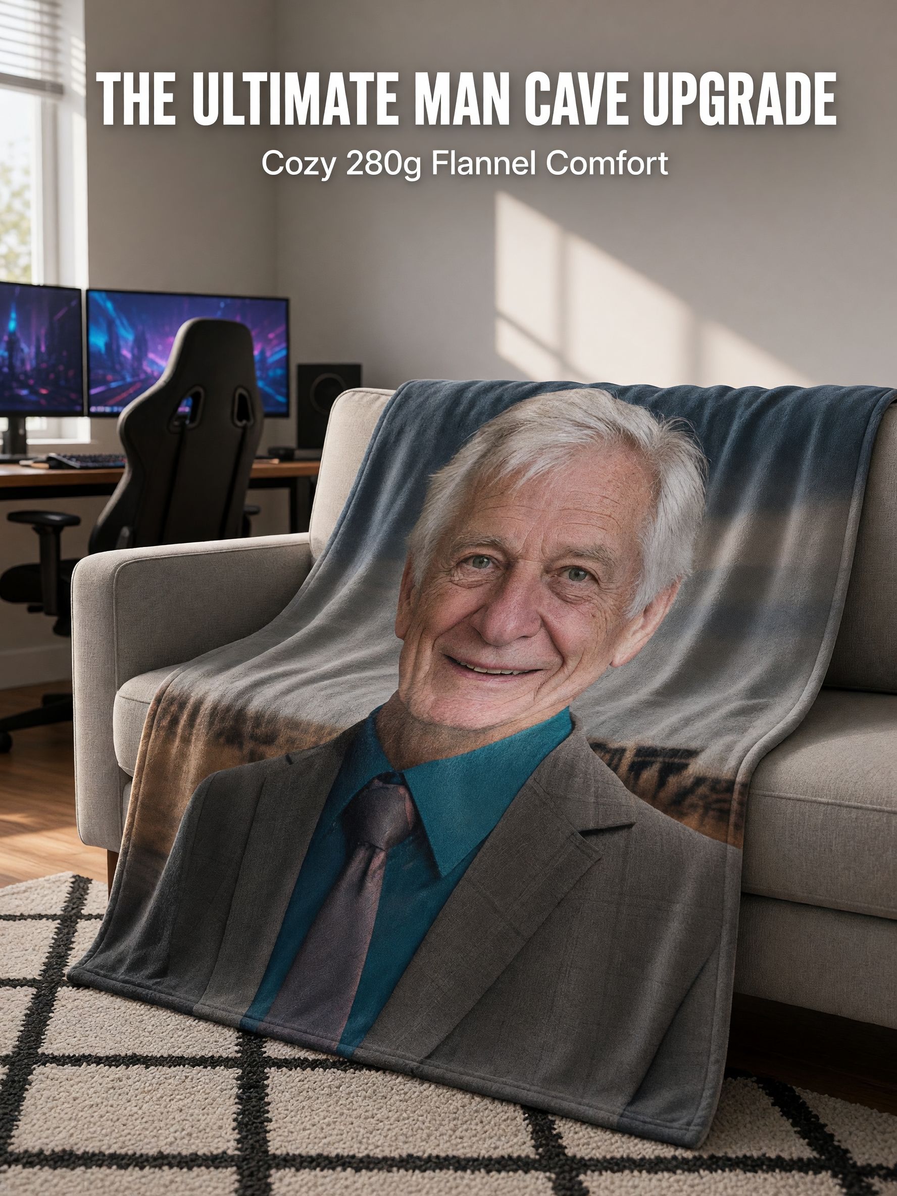 Custom Photo Face Blanket, Personalized Ultra-Soft Flannel Throw, Warm Keepsake Gift for Bed and Couch