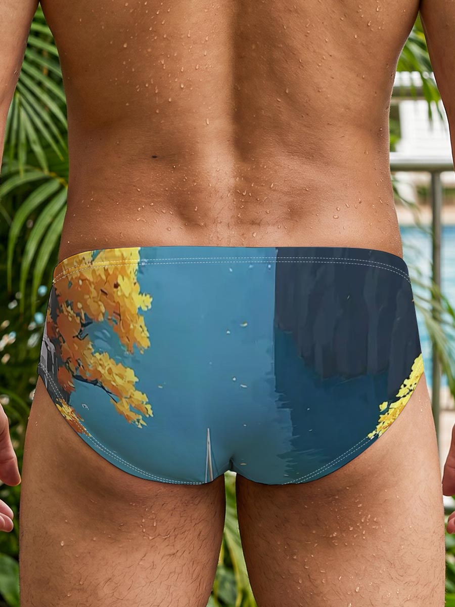 Sailboat Gliding Through Autumn Canyon -  Men's swim trunks