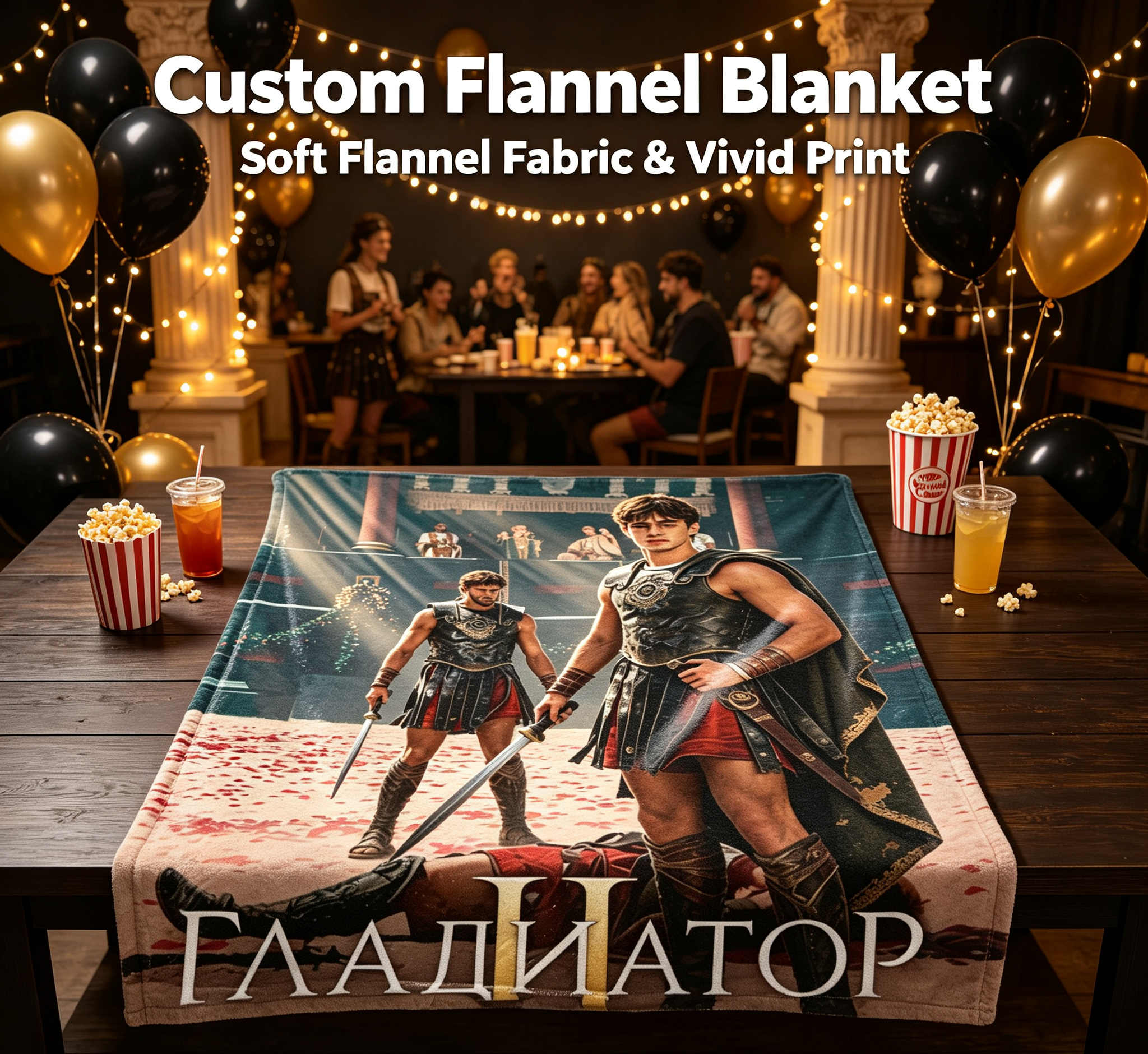 Custom Face Blanket Gladiator II Movie Inspired Flannel Blanket for Couch, Bed, or Travel – Perfect Gift for Movie Fans and Roman History Enthusiasts