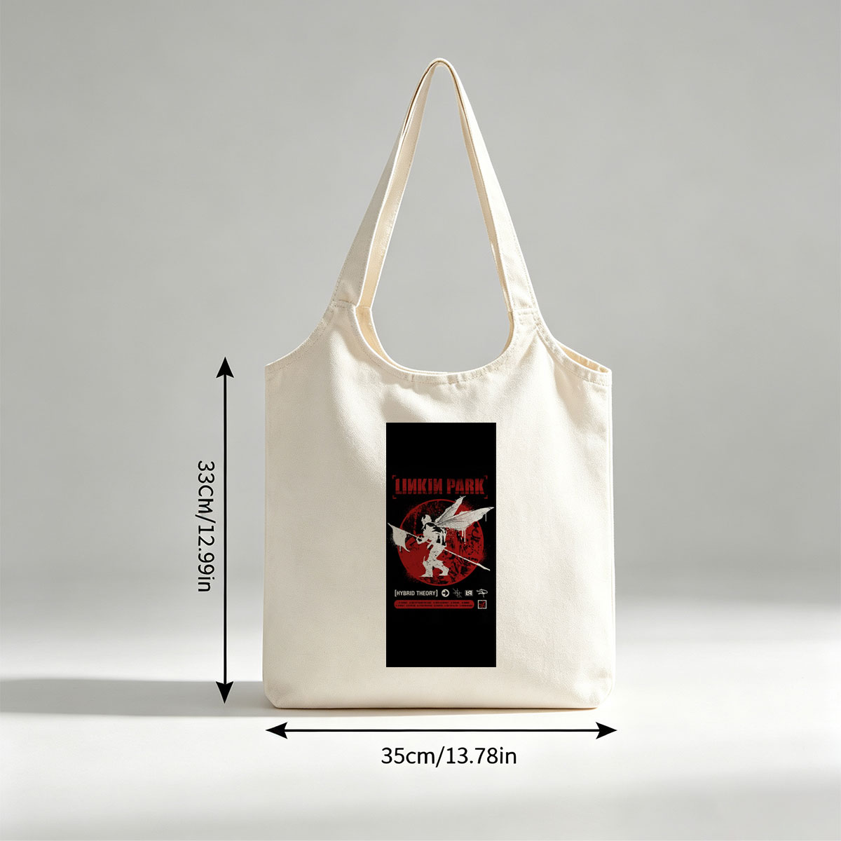 Linkin Park Album Cover Featuring Angelic Figure with Wings and Spear Against Red Circle Background - Canvas shoulder bags/