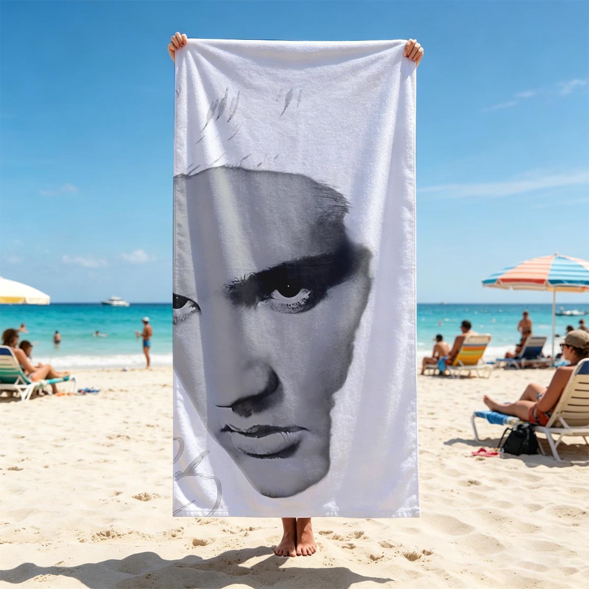 Elvis Presley Portrait in Black and White - Beach towels