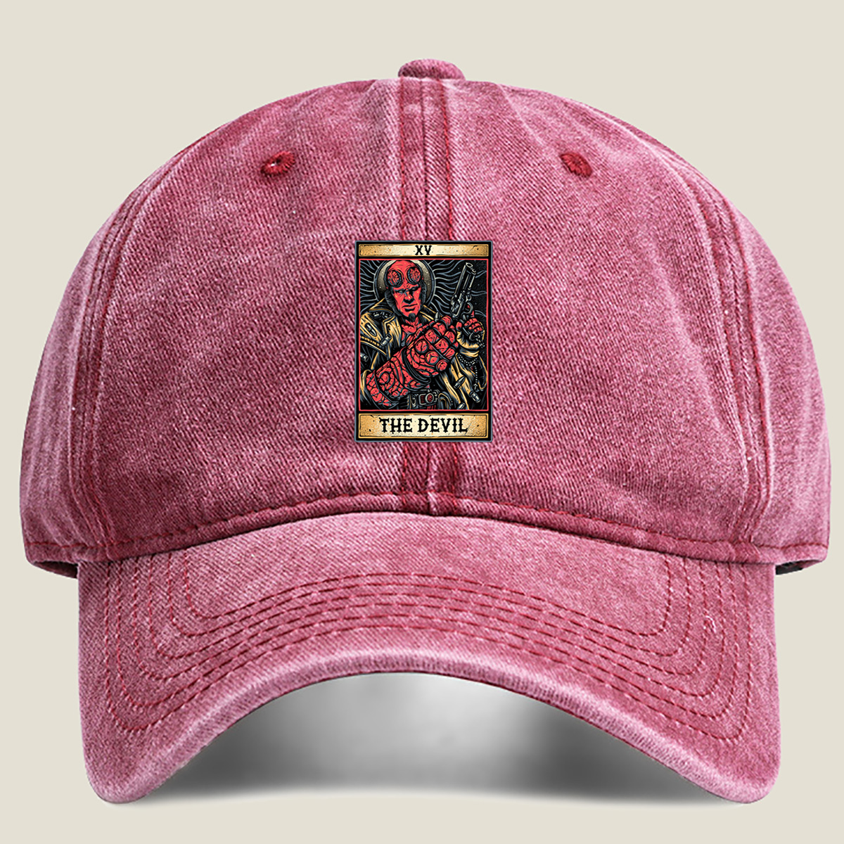 Deadpool as The Devil Tarot Card - Washed Denim - Baseball Cap