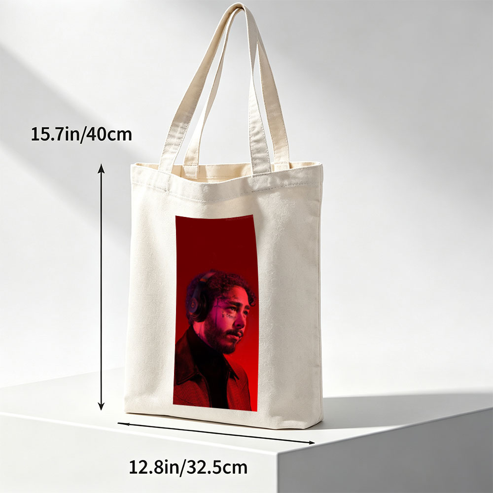 Post Malone Listening to Music with Headphones in Red Lighting - Canvas tote bags