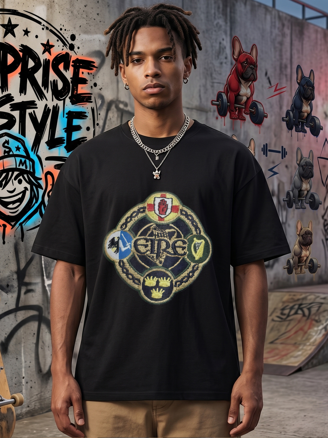 Men's Printed T-Shirt with Ireland Crest and Eire Text Design Casual Round Neck Lightweight Breathable Summer Short Sleeve T-Shirt for Irish Heritage Lovers and Cultural Enthusiasts