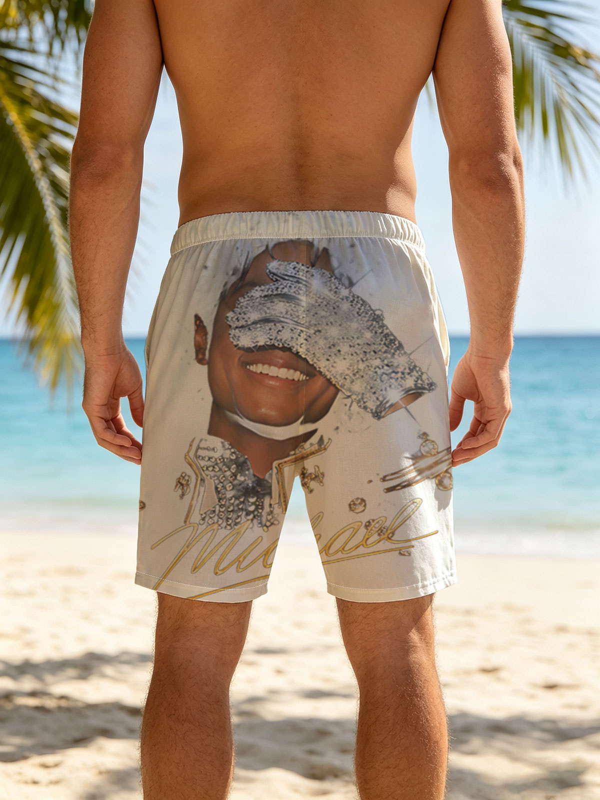 Michael Jackson in Iconic Sparkling Glove and Military-Inspired Jacket -  Beach shorts
