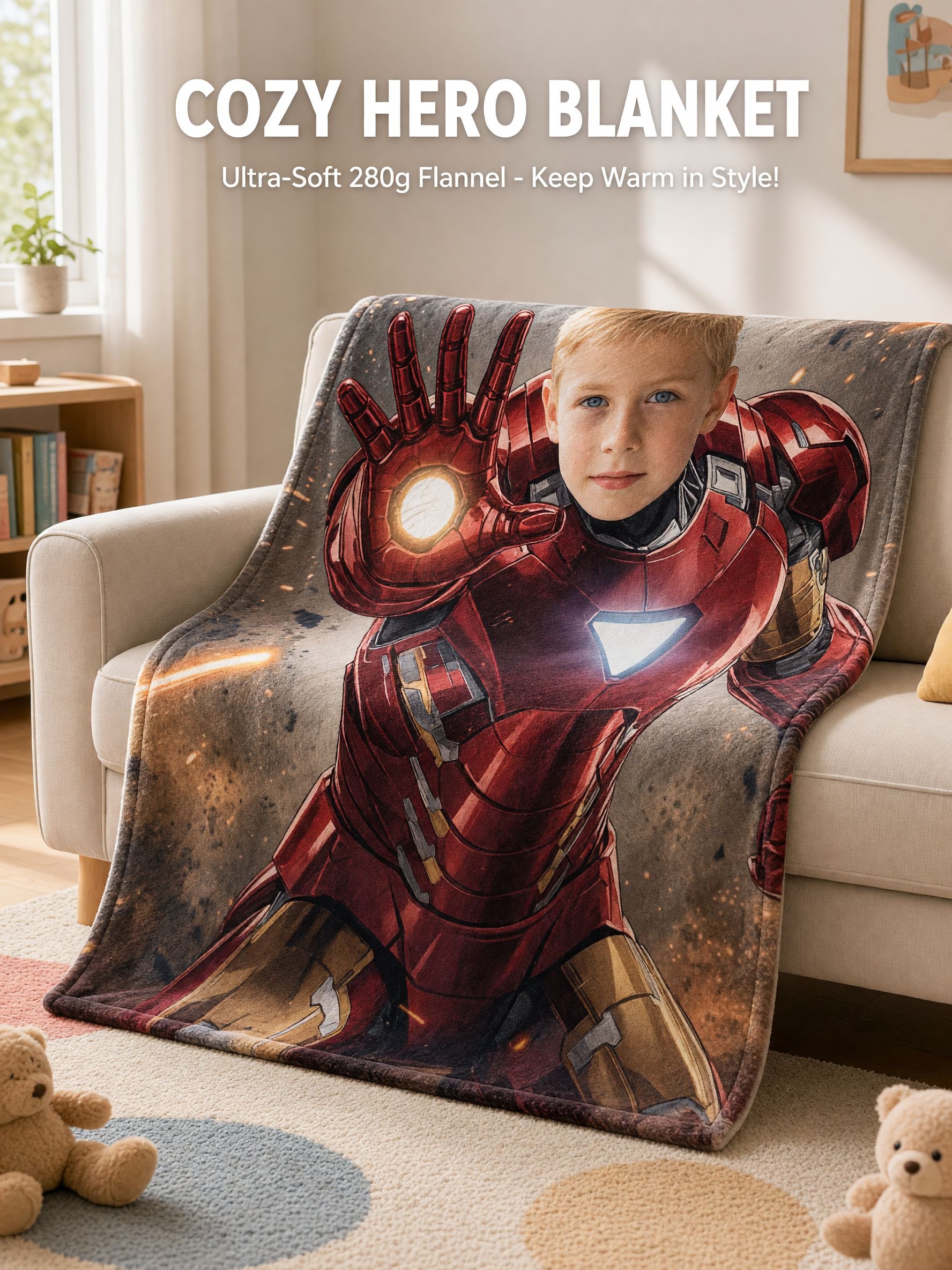 Custom Superhero Photo Flannel Blanket Personalized Face Throw Ultra Soft Plush Bedding Ideal Personalized Gift