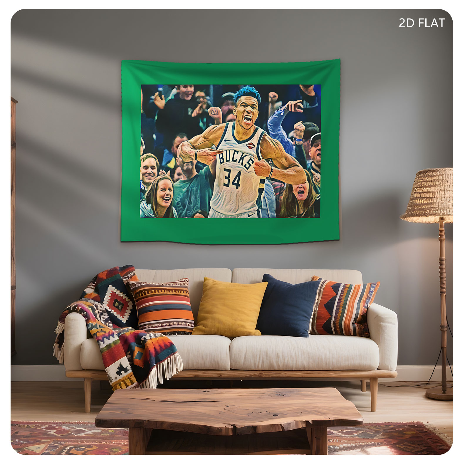Giannis Antetokounmpo of the Milwaukee Bucks celebrates in front of cheering fans. - Tapestry