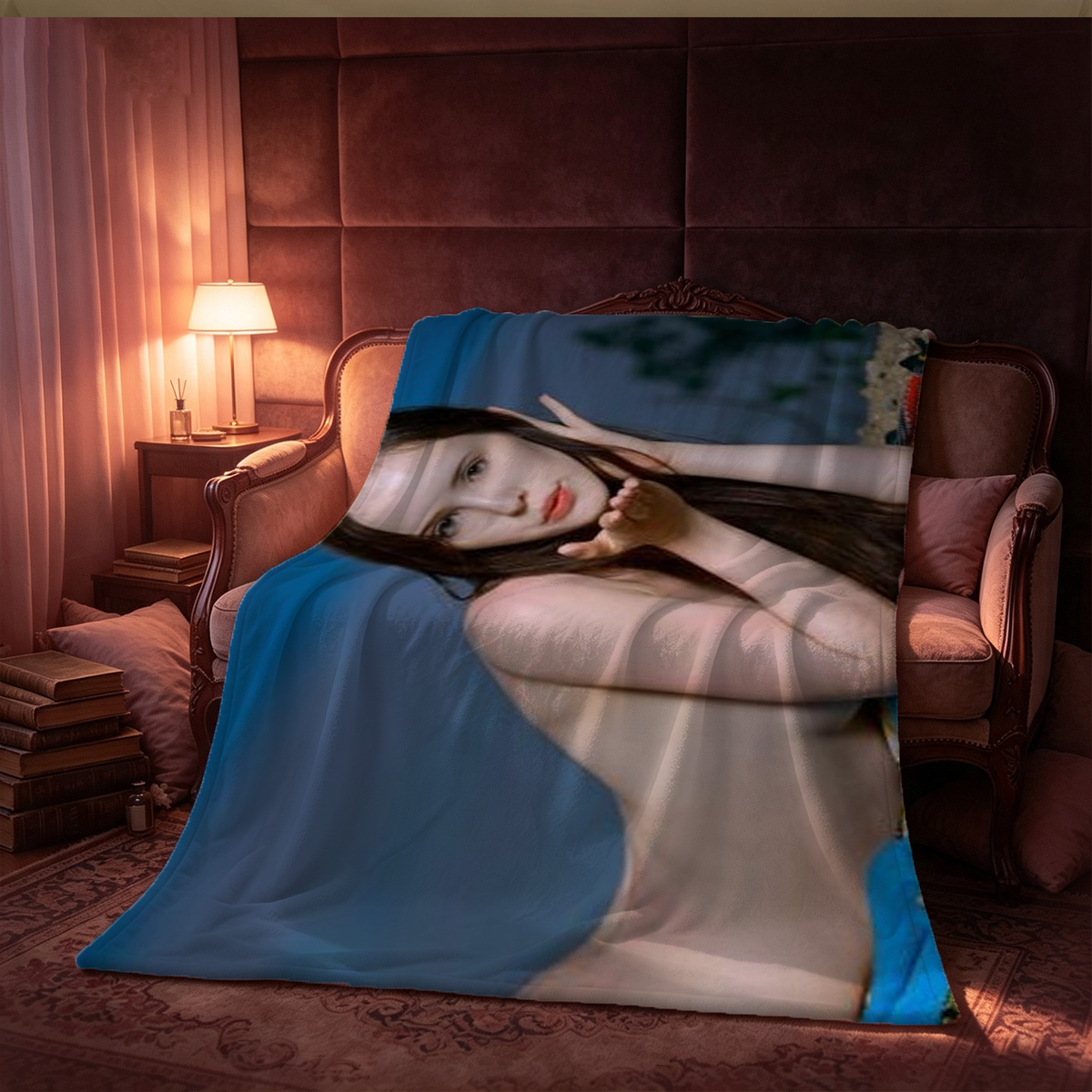 Nude Blonde Leaning on Kitchen Chair - Blanket