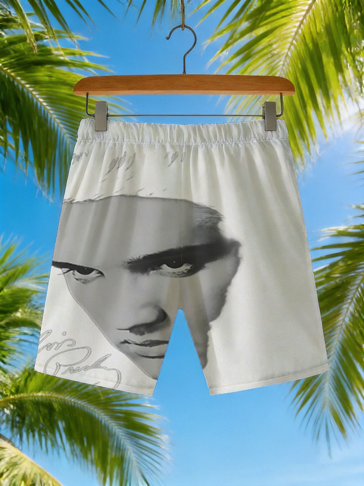 Elvis Presley Portrait in Black and White -  Beach shorts