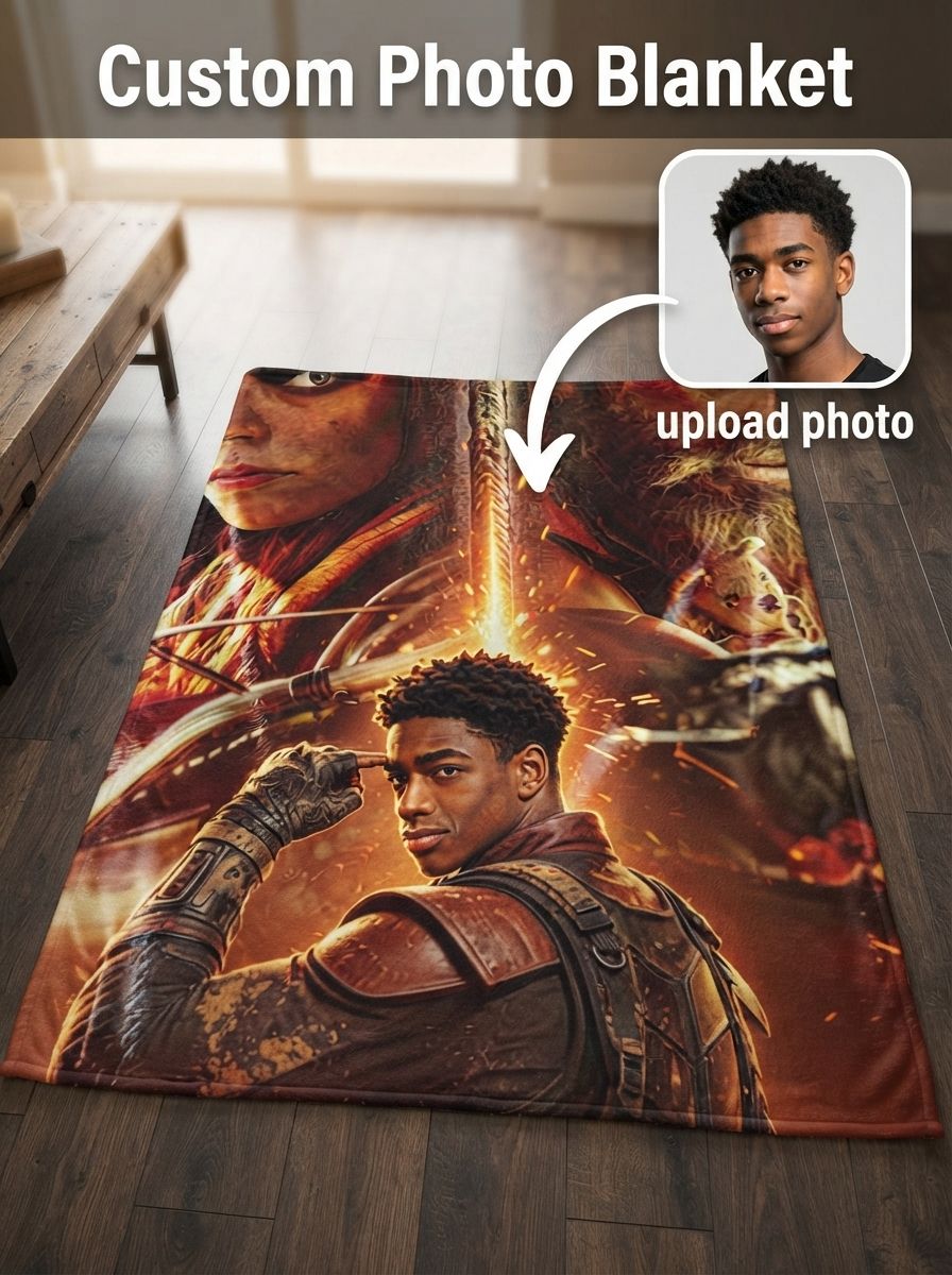 Custom Photo Flannel Blanket Personalized Headshot Character Portrait Throw Ultra Soft Anti-Pilling Cozy Fleece Blanket