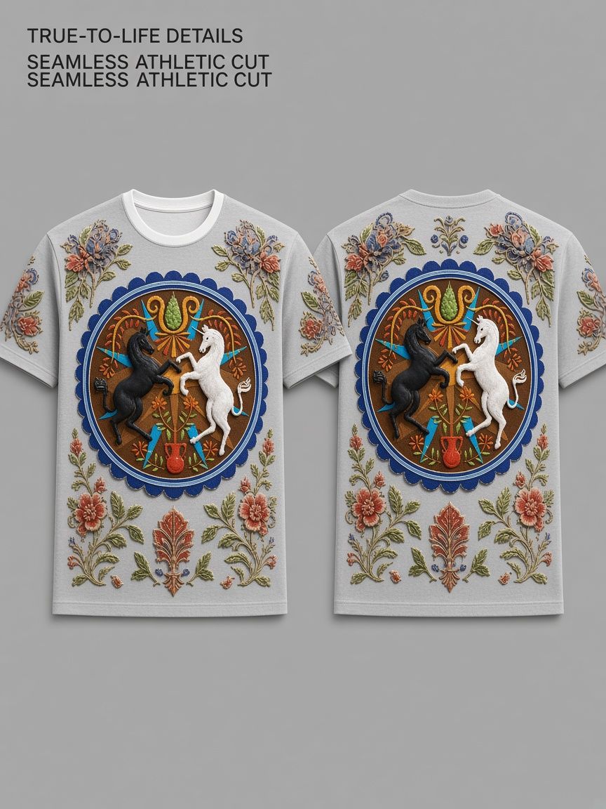 Mythic Unicorn Relief 3D Optical Illusion Graphic Tee Breathable Athletic Mesh T-Shirt Casual and Sports Wear