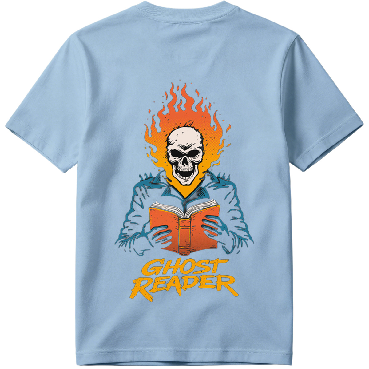 Ghost Reader: Skull with Flames Reading a Book - Tee