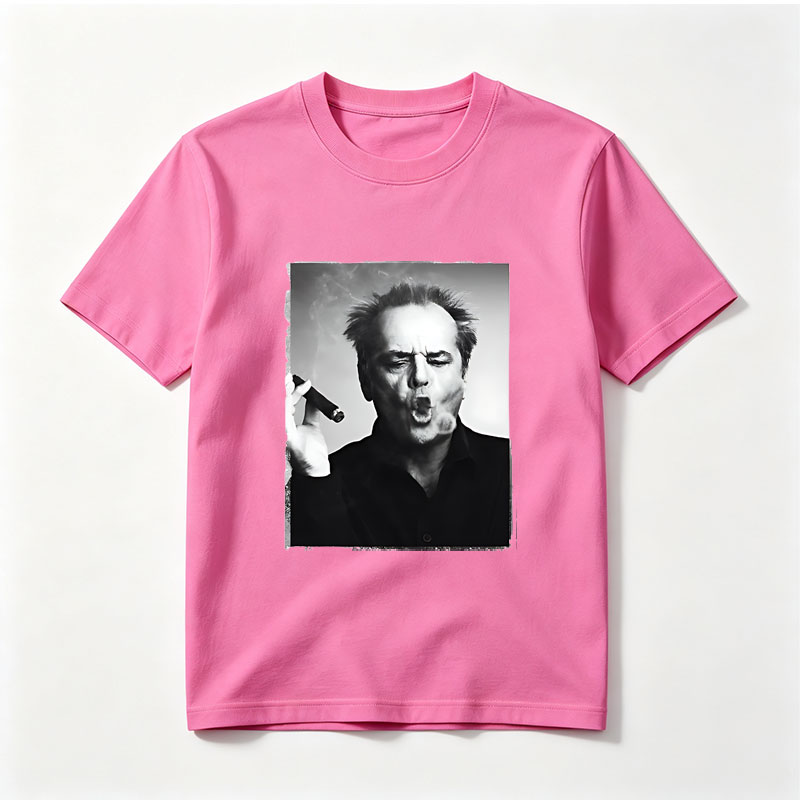 Jack Nicholson smoking a cigar, intense expression, black and white portrait - Tee