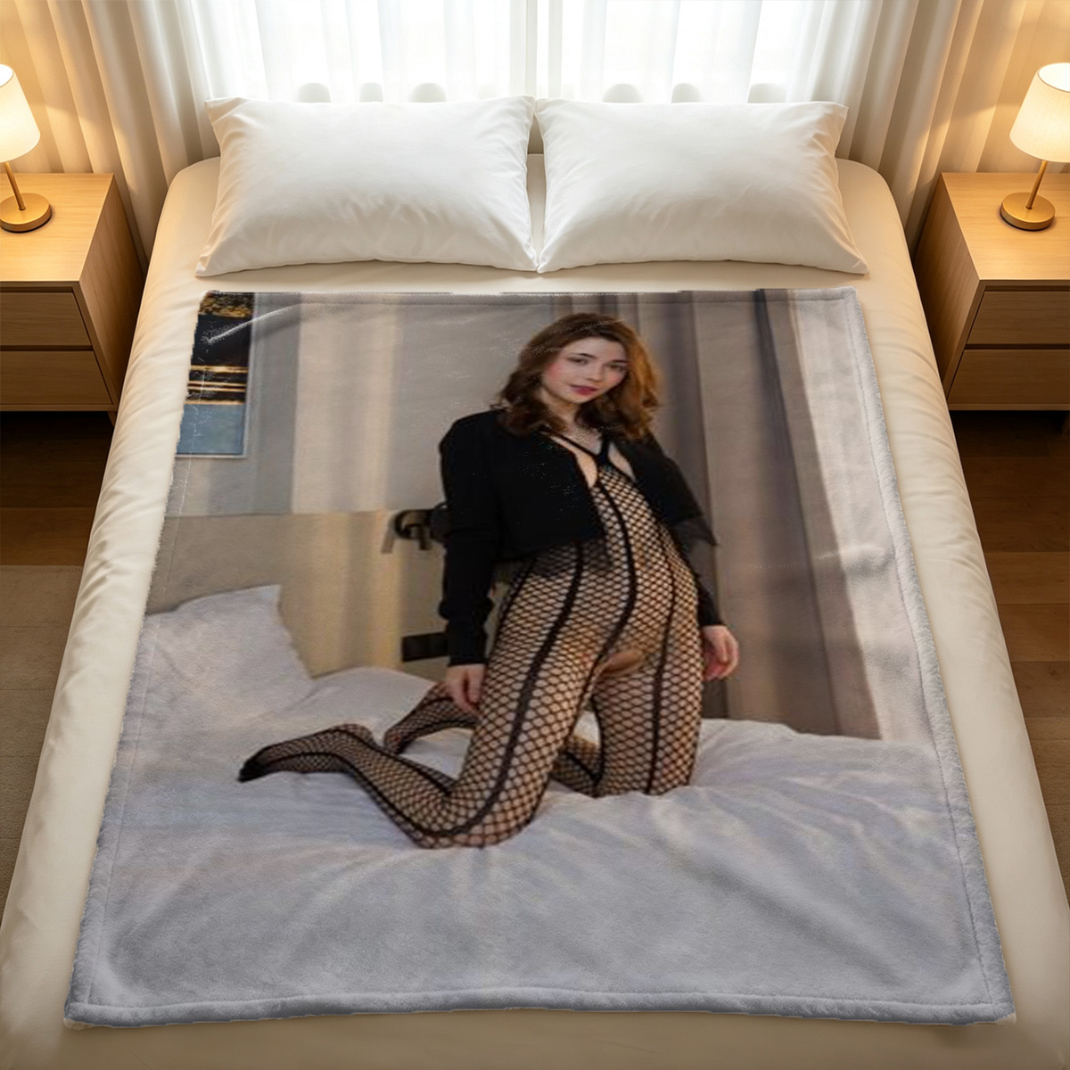 Redhead Nude on Chair by Window - Blanket
