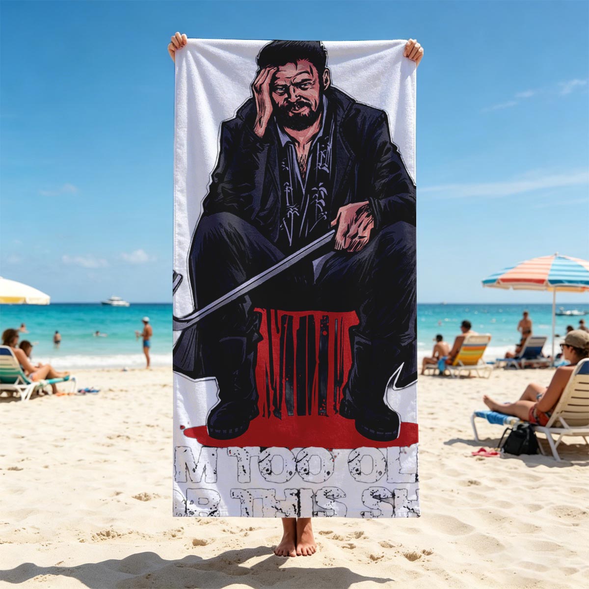 I'm Too Old For This Shit - Man with Cane on Stool - Beach towels