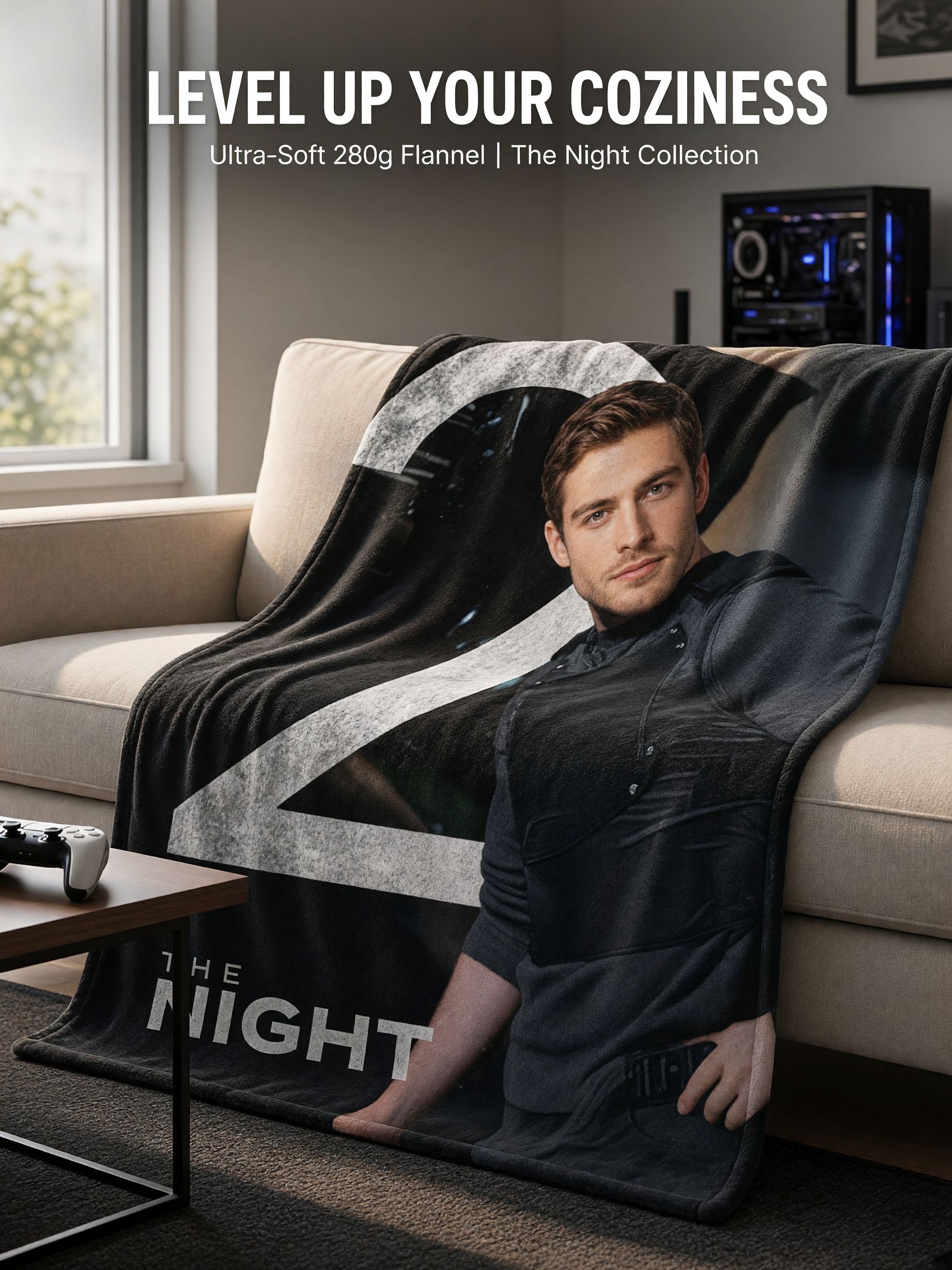 Custom Photo Blanket Personalized Face Portrait Throw Ultra Soft Flannel Fleece Bed Couch Keepsake Gift