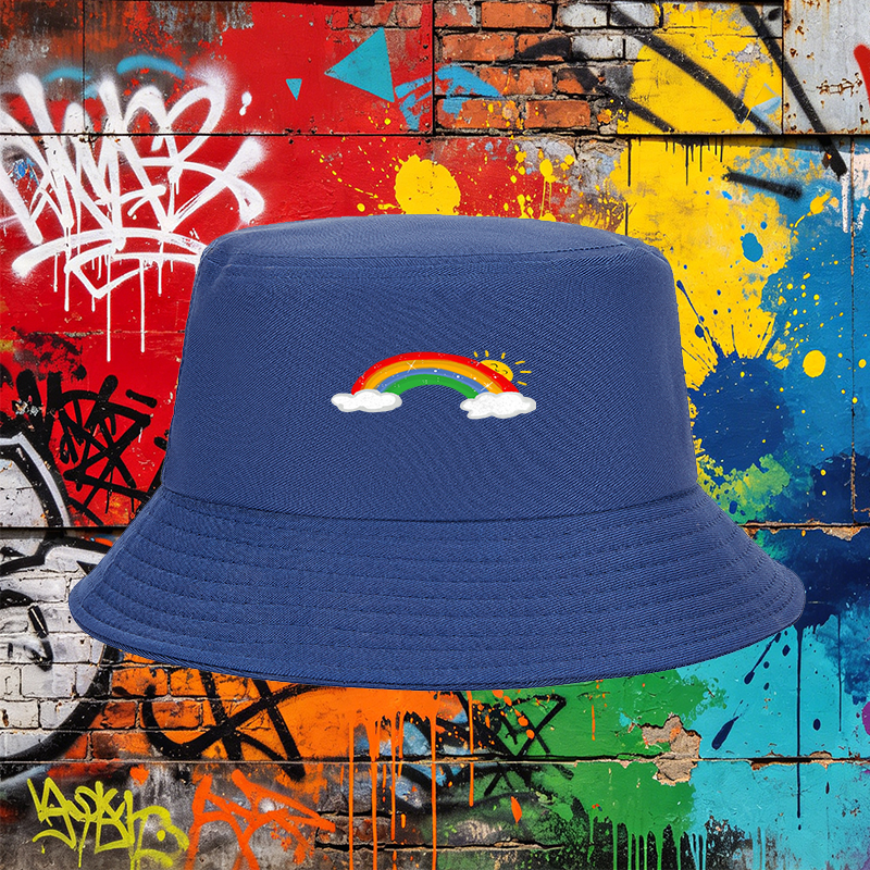 Unisex Classic Bucket Hat with Rainbow and Sun Print - Perfect for Outdoor Activities, Beach, Travel, and Daily Wear - Ideal for Adults Seeking Stylish and Comfortable Sun Protection