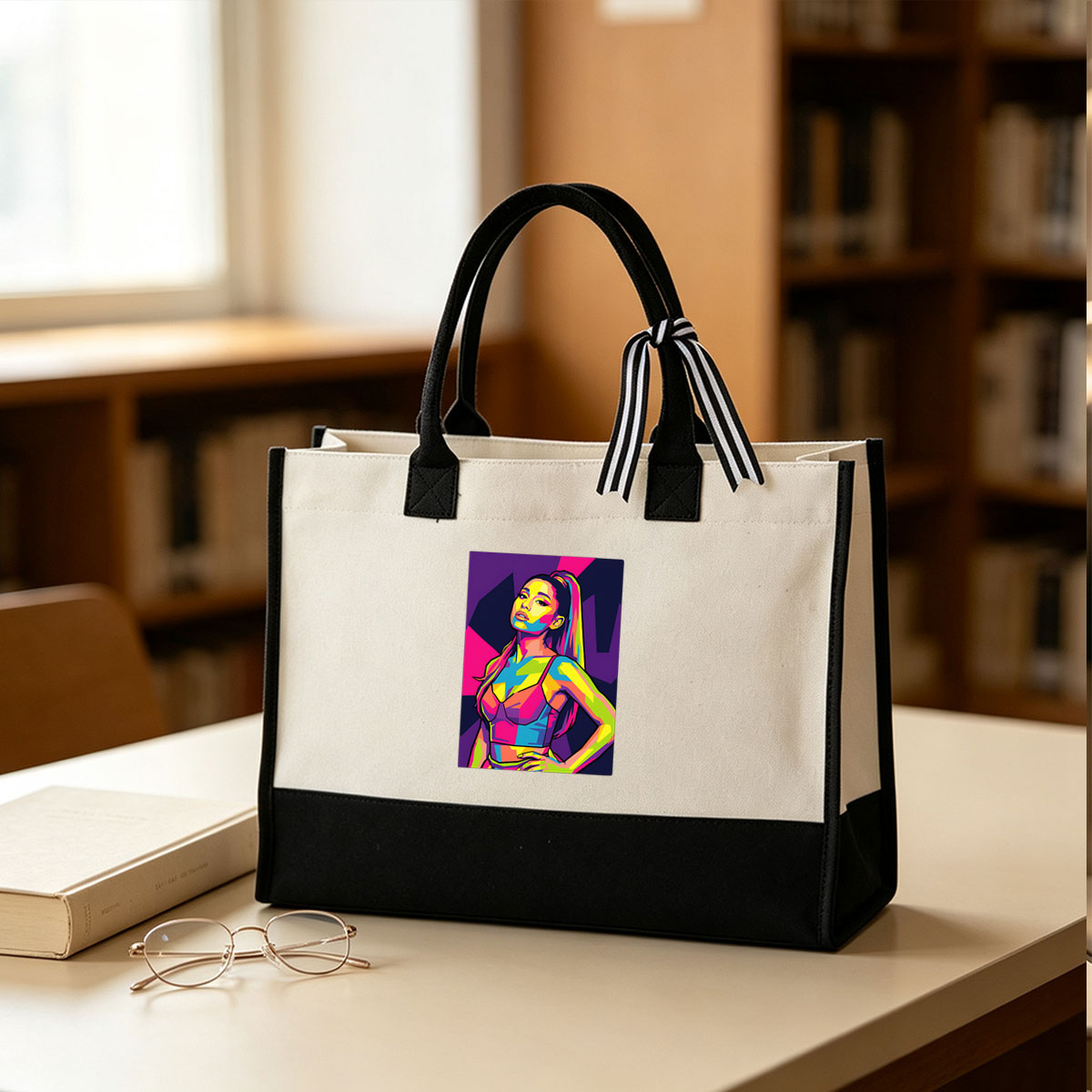 Pop Art Portrait of a Colorful Woman in Vibrant Outfit - Canvas patchwork gift tote bag