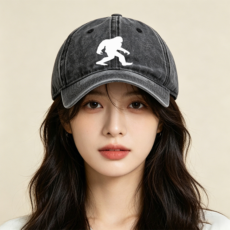 Unisex Classic Washed Cap with Bigfoot Silhouette Print - Casual Outdoor Hat for Hiking, Camping, and Everyday Wear - Perfect for Nature Lovers and Adventure Enthusiasts