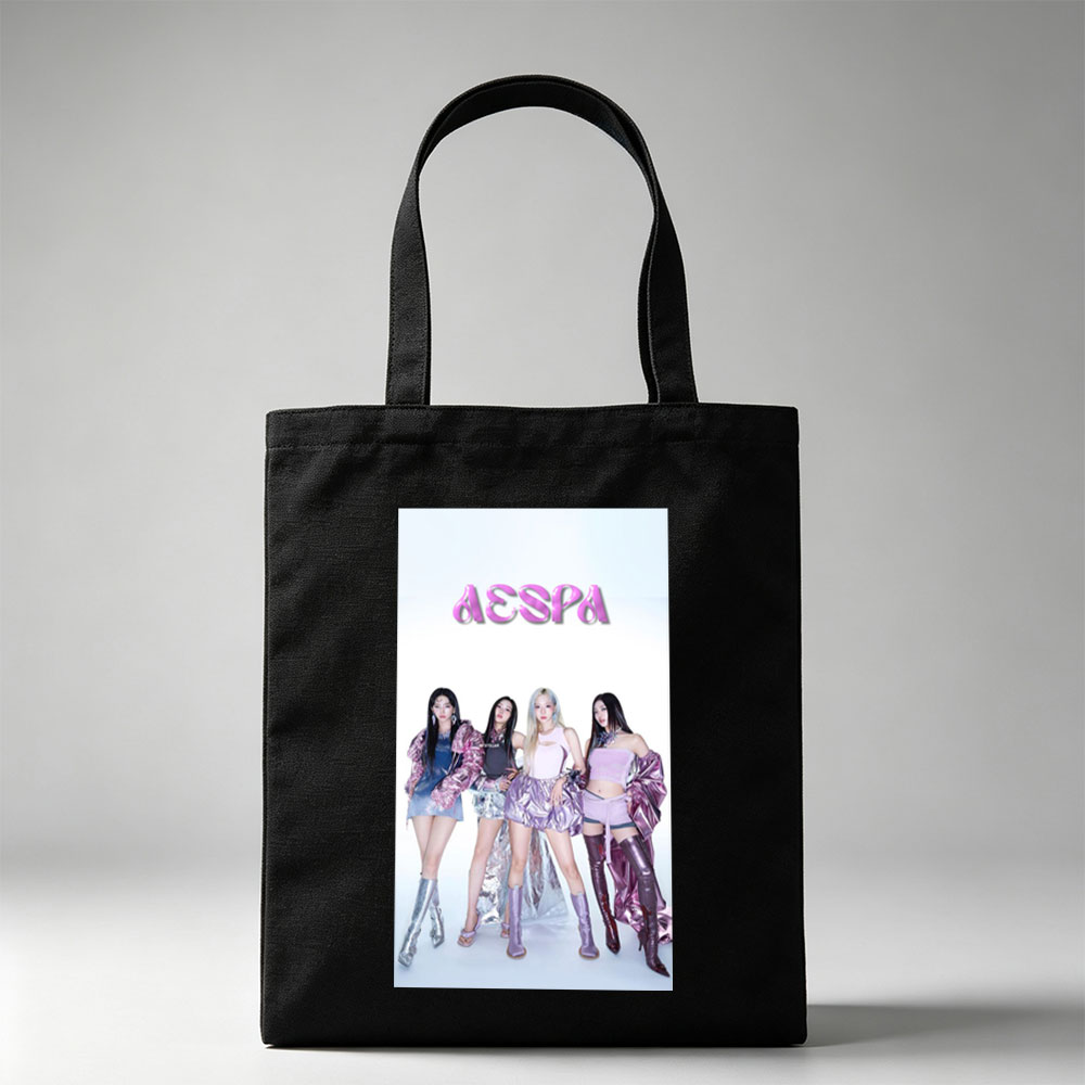 AESPA Group Pose in Futuristic Fashion Against White Background - Canvas tote bags