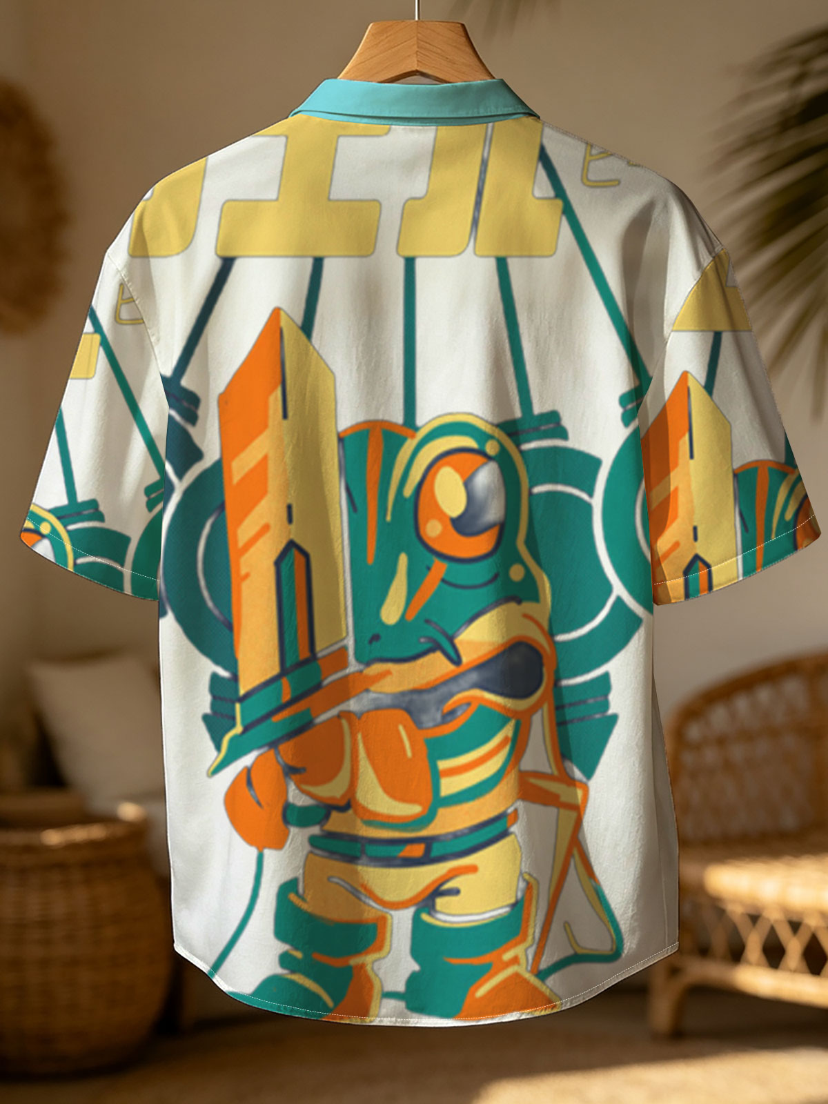 Frog Hero: Animated Character in Armor with Sword and Mechanical Background -  Shirt