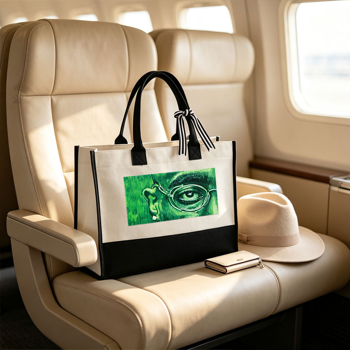 Green-Eyed Gaze with Glasses - Canvas patchwork gift tote bag
