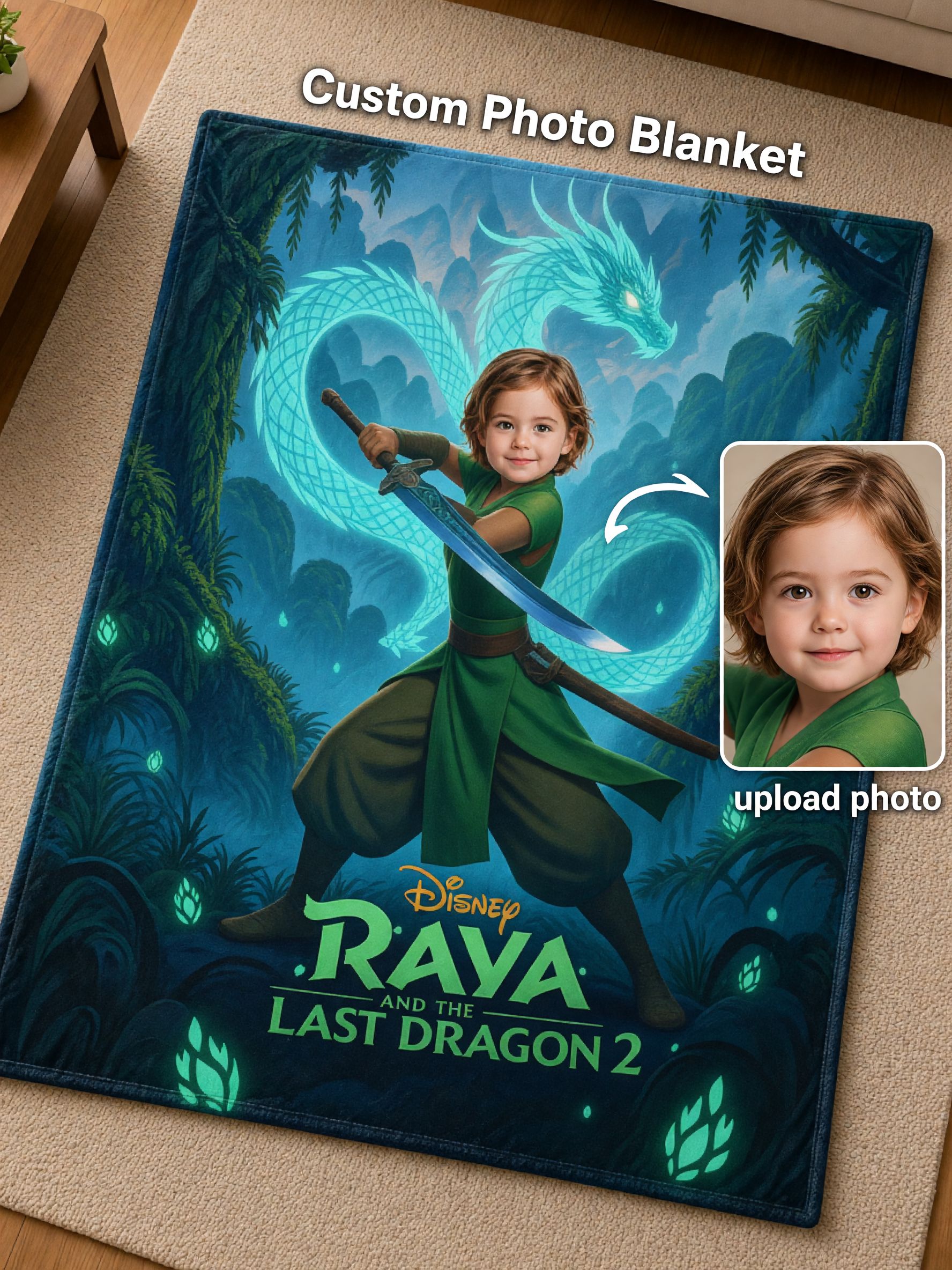 Personalized Photo Flannel Blanket, Custom Dragon Warrior Fleece Throw, Ideal Cozy Keepsake Gift for Kids