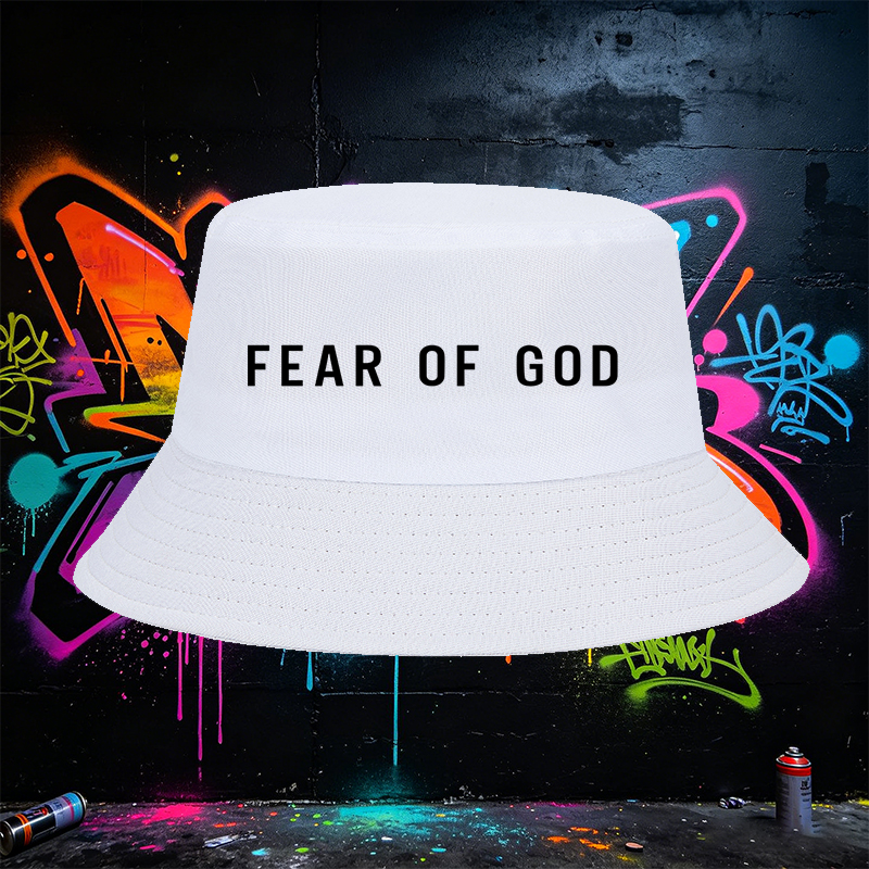 Unisex Bucket Hat with Fear of God Logo Print - Classic Cotton Fisherman Hat for Outdoor Activities, Urban Style, and Daily Wear - Suitable for Men and Women Seeking Fashionable and Comfortable Headwear