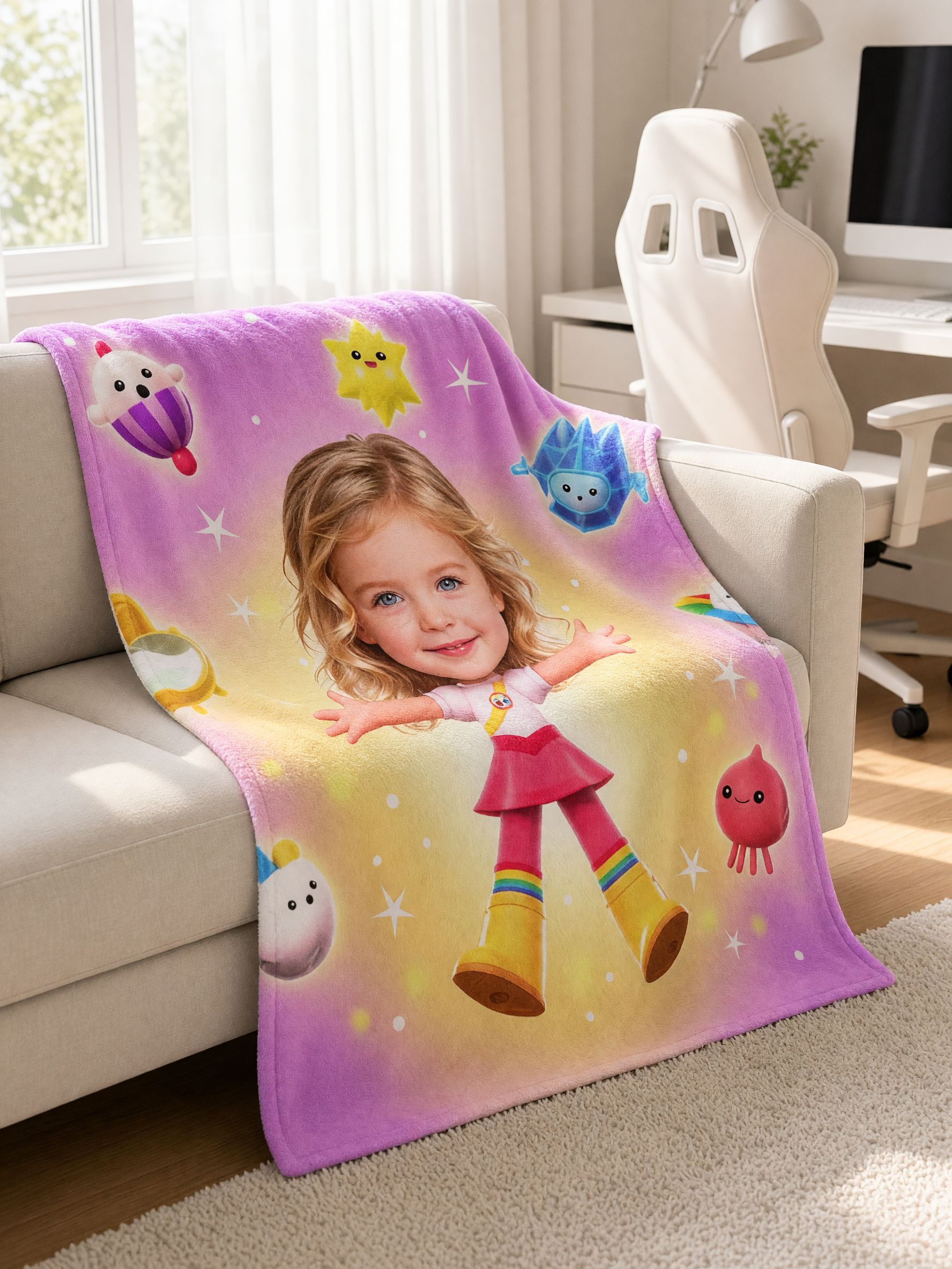 Personalized Face Photo Blanket Ultra Soft Flannel Cartoon Throw Ideal Personalized Gift for Girls Kids and Family
