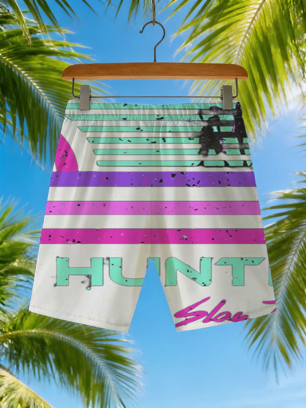 Hunters: Slay The Night - Silhouetted Figures in Neon Glow -  Beach shorts