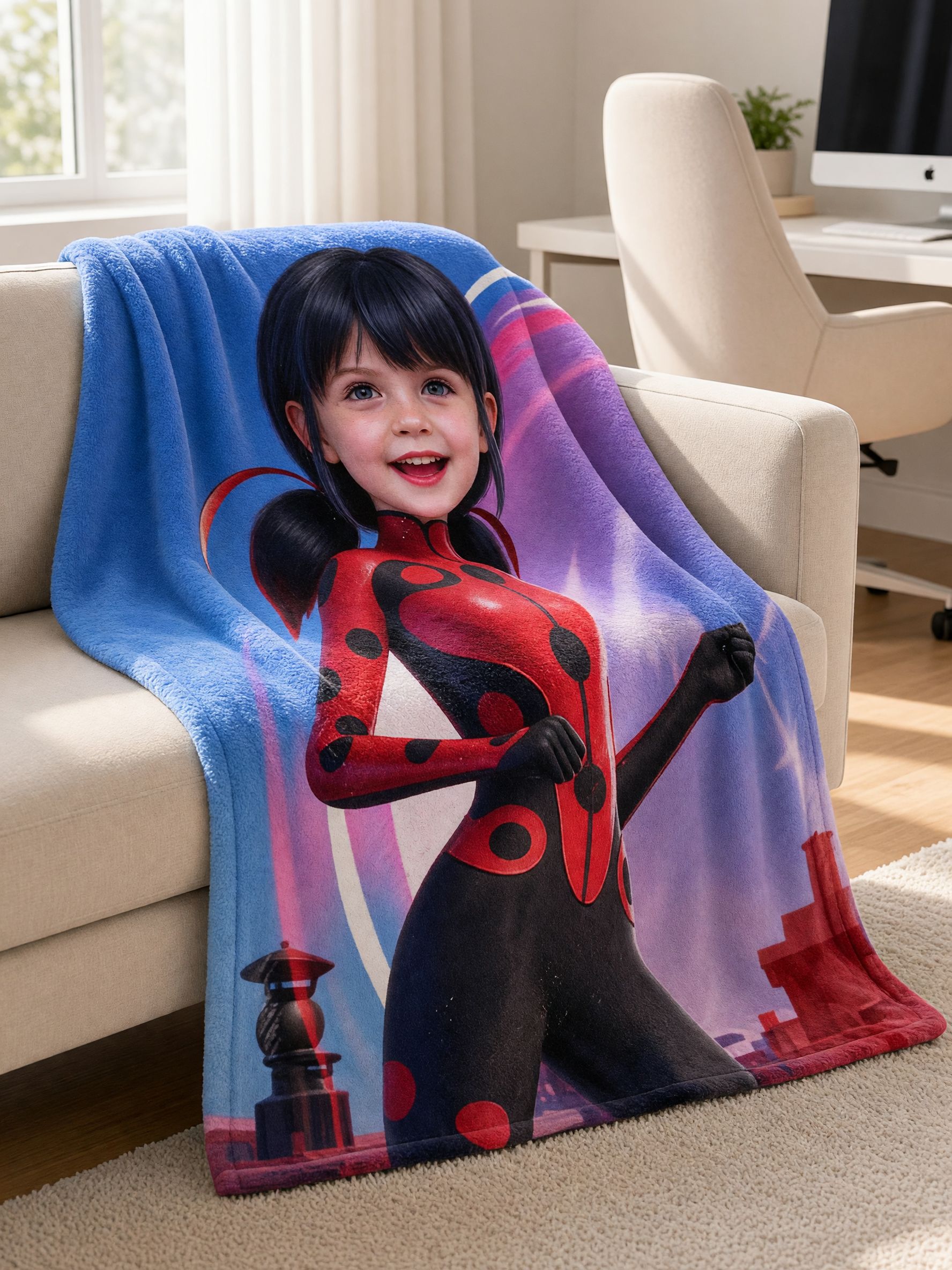 Custom Face Photo Blanket Personalized Superhero Flannel Throw Warm Soft Fleece Cover Ideal Gift for Kids and Family