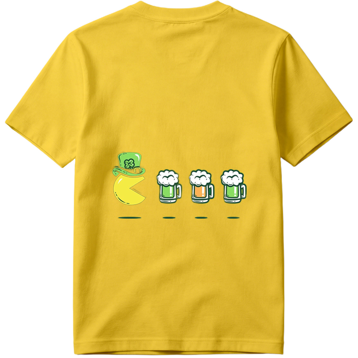 Pac-Man Wears a Leprechaun Hat and Approaches Beer Mugs - Tee