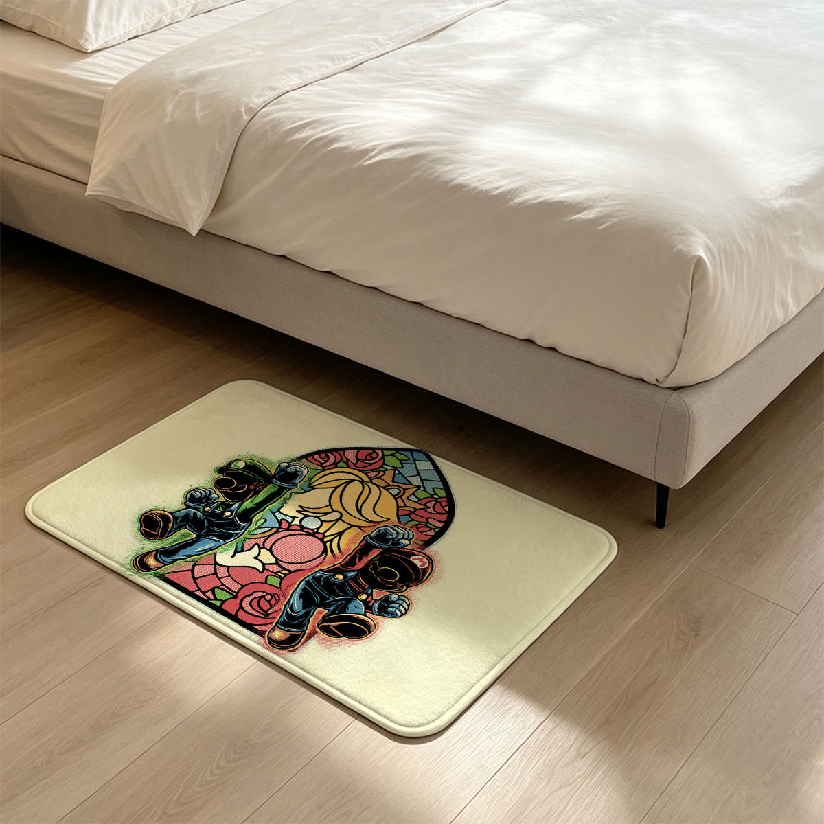 Mario and Luigi Guarding Princess Peach in Stained Glass Style - Flannel floor mat