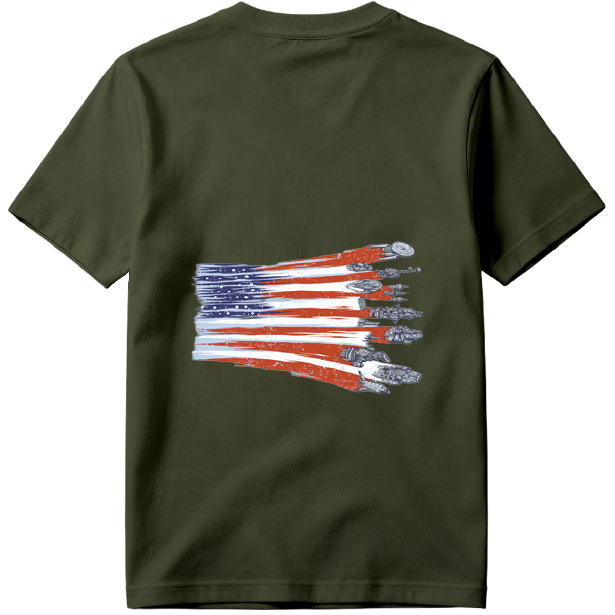 Star Trek and Star Wars Ships in American Flag Design - Tee