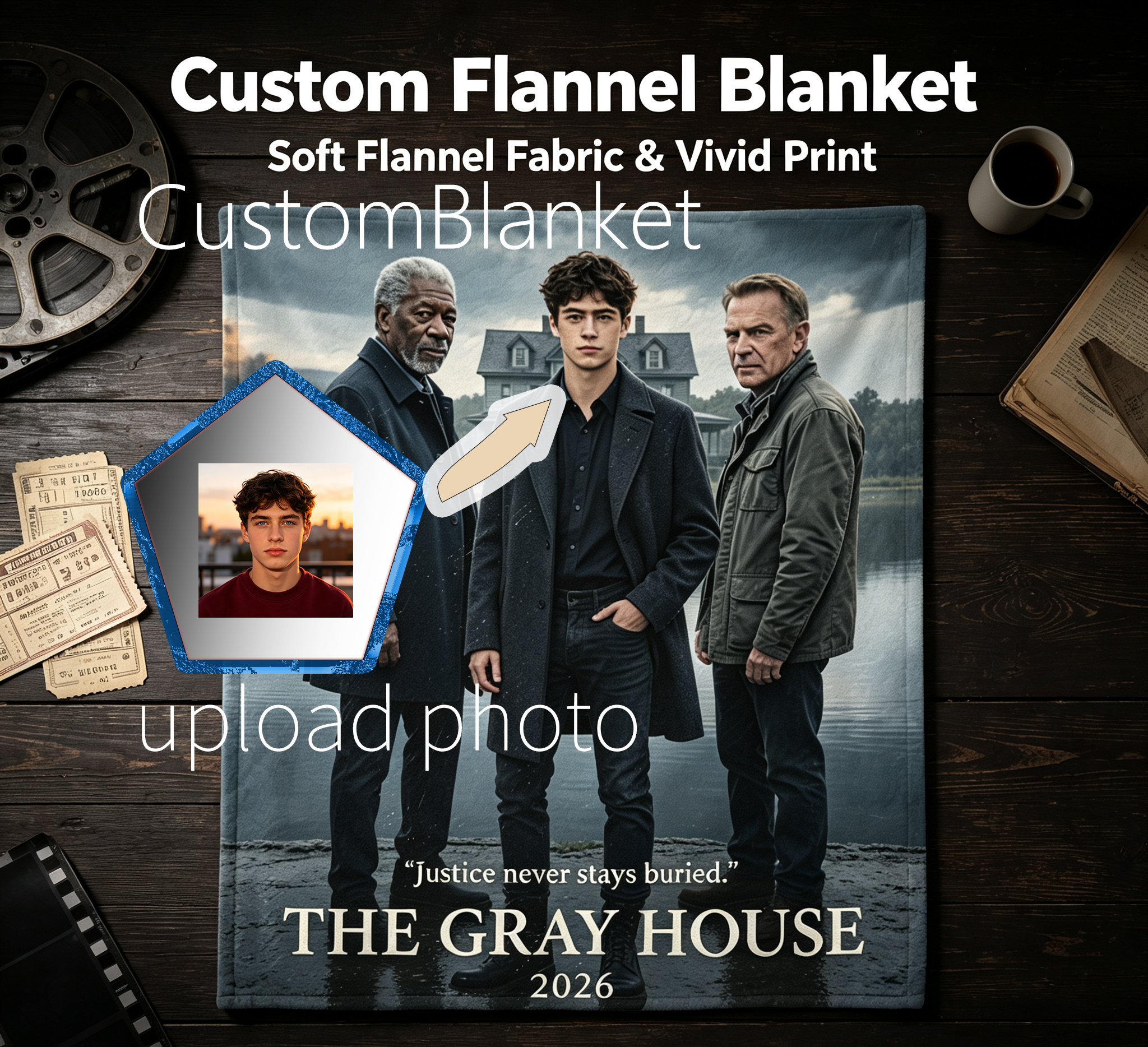 Custom Face Blanket The Gray House Movie Poster Flannel Blanket for Home Decor and Movie Fans Gift or Giveaway