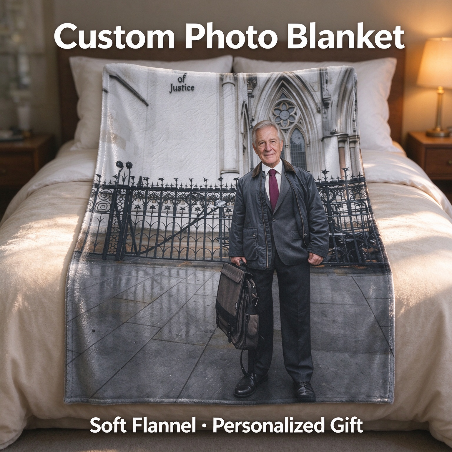Custom Photo Face Flannel Blanket, Personalized Picture Throw for Couch Bed, Cozy Keepsake Memory Gift