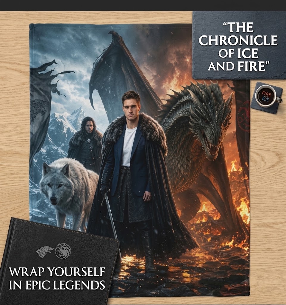 Custom Face Blanket Game of Thrones Inspired Flannel Blanket for Couch, Bed, or Travel – Perfect Gift for Fans and Cosplay Enthusiasts