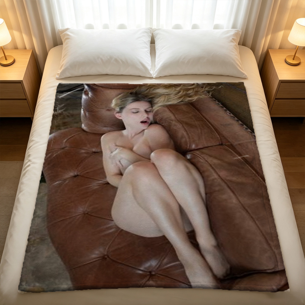 Nude Japanese AV Star on Boat with Champagne Bottle - Blanket