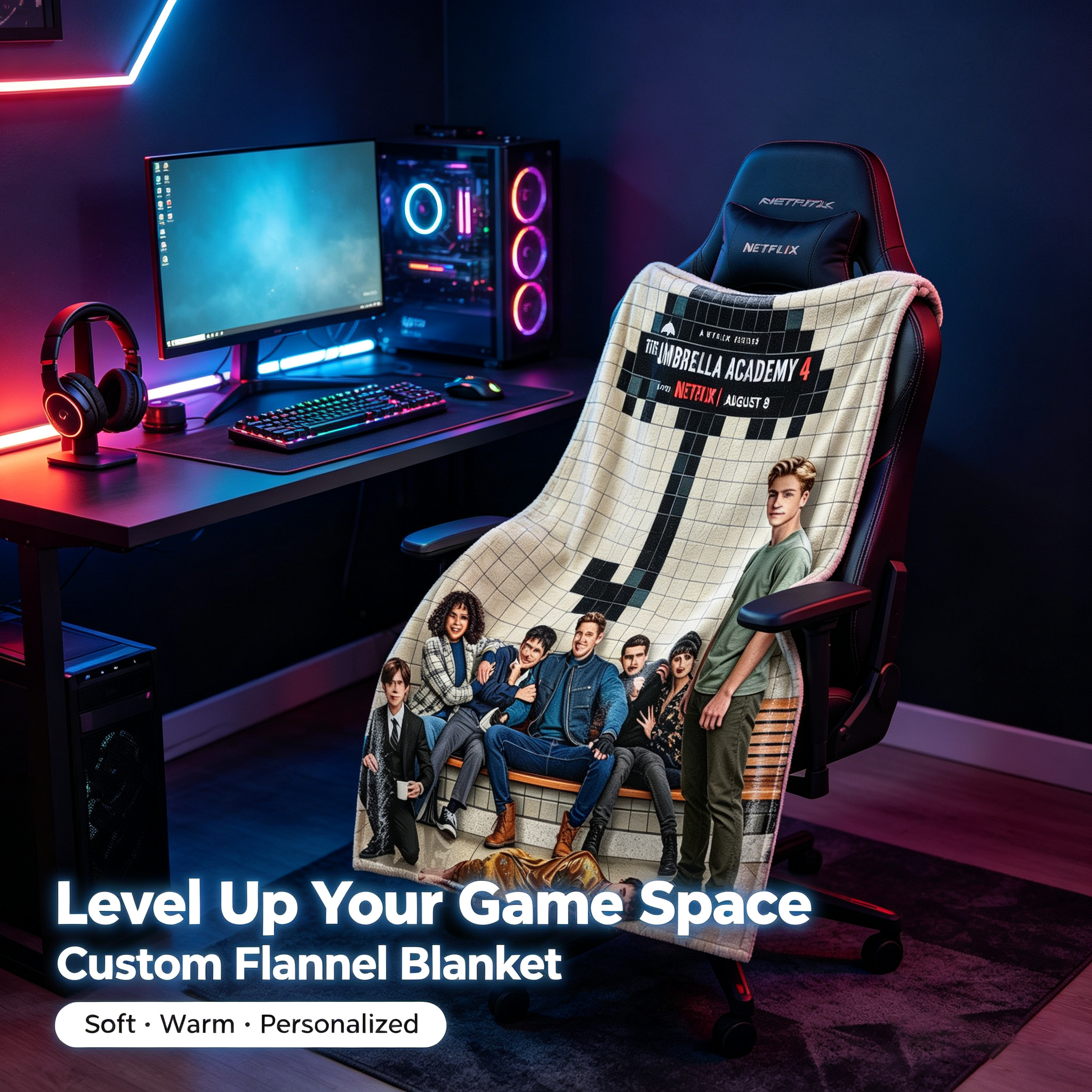 Custom Face Blanket The Umbrella Academy Flannel Blanket for Couch or Bed Comfort Gift for Fans of Netflix Series