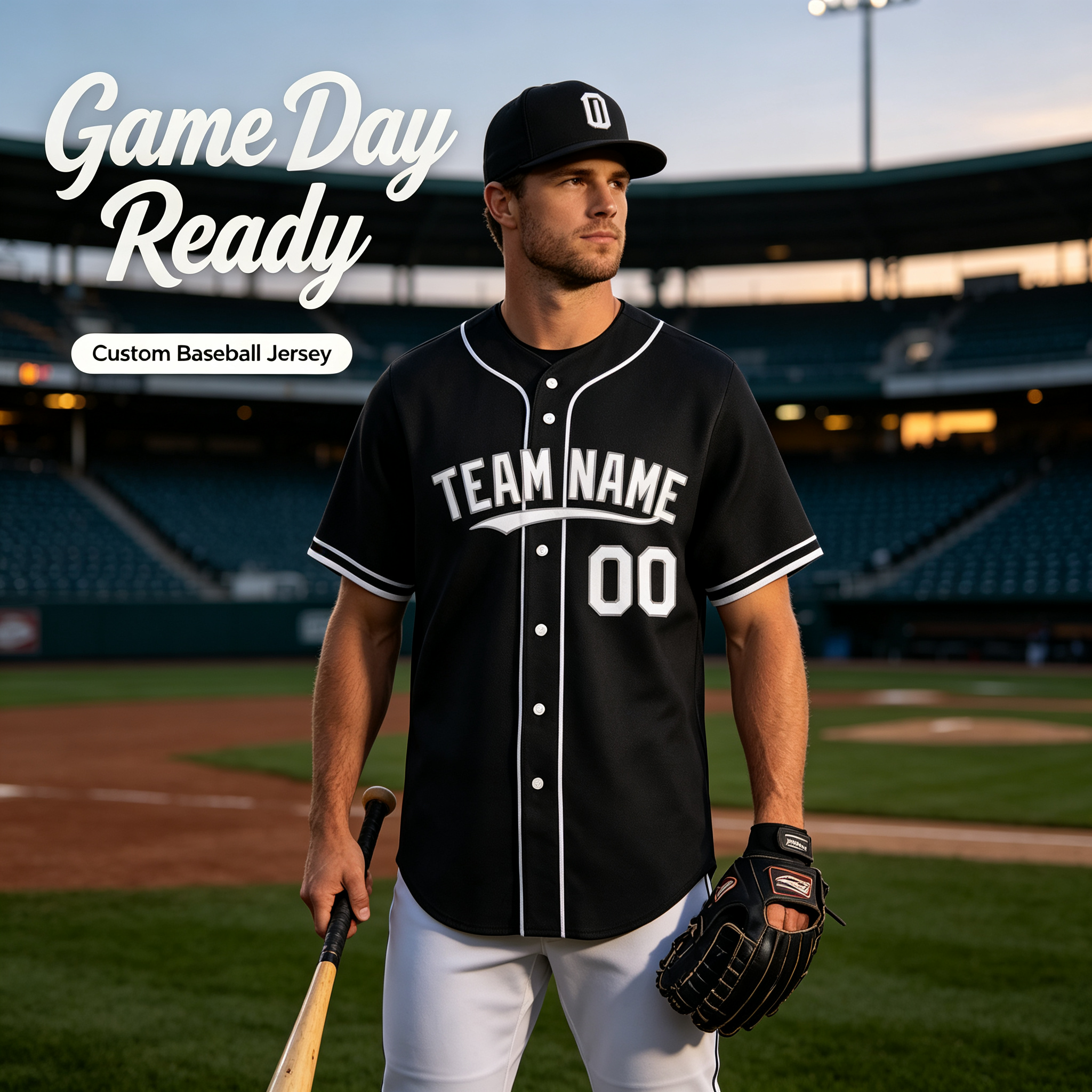 Custom Printed Chicago Southside Style Baseball Jersey Black Short Sleeve Button Down Shirt for Men and Women