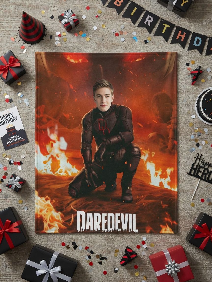 Custom Face Photo Flannel Blanket Personalized Superhero Flame Throw Blanket Soft Warm Keepsake Gift for Him and Her