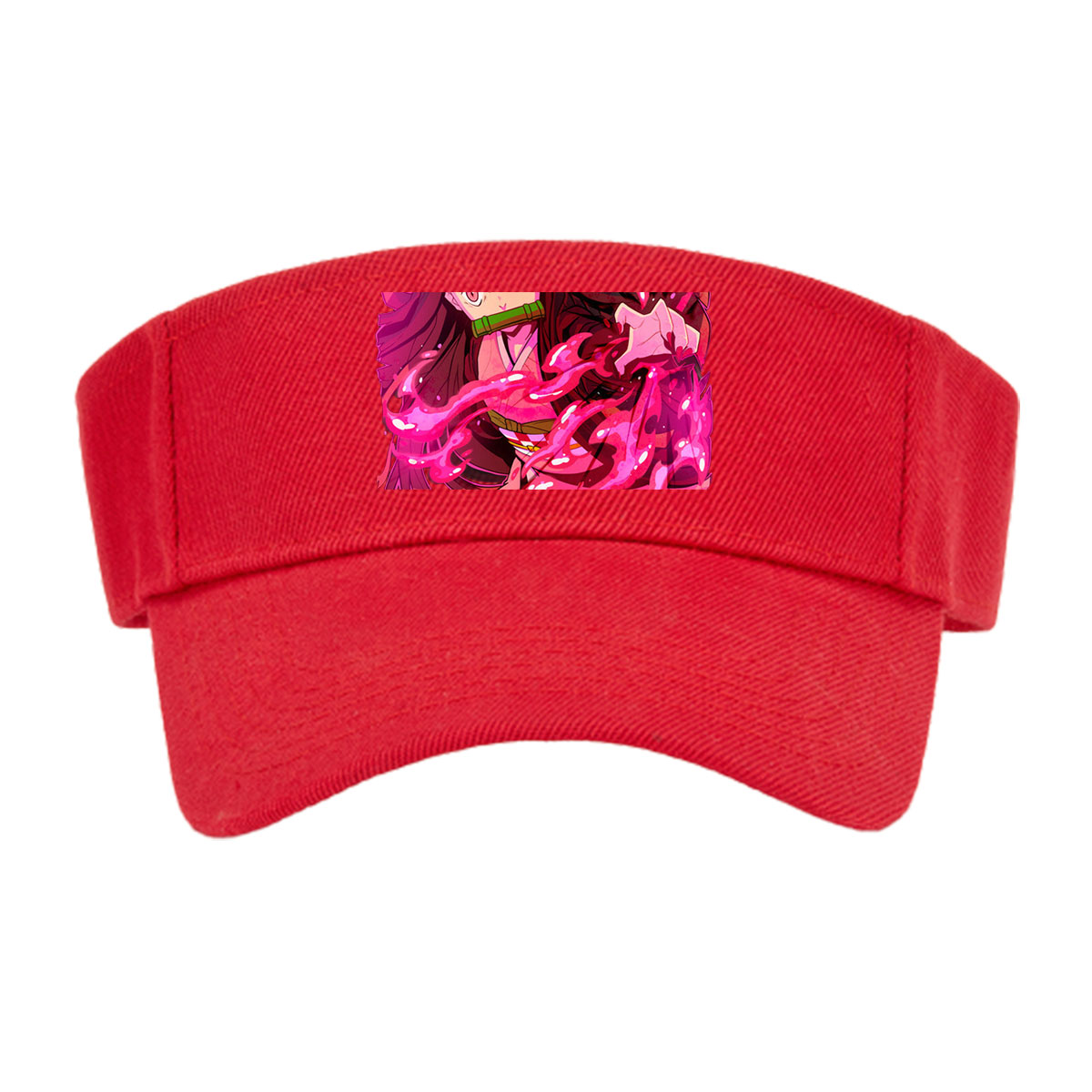 Nezuko Kamado from Demon Slayer: Kimetsu no Yaiba, depicted with intense pink flames and a fierce expression, showcasing her transformation. -  Visor cap