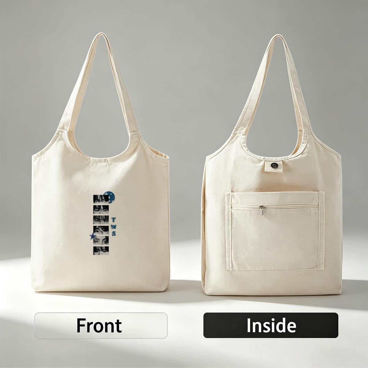 TWS Eyes Close-Up Collage with Star and CD Design - Canvas shoulder bags/