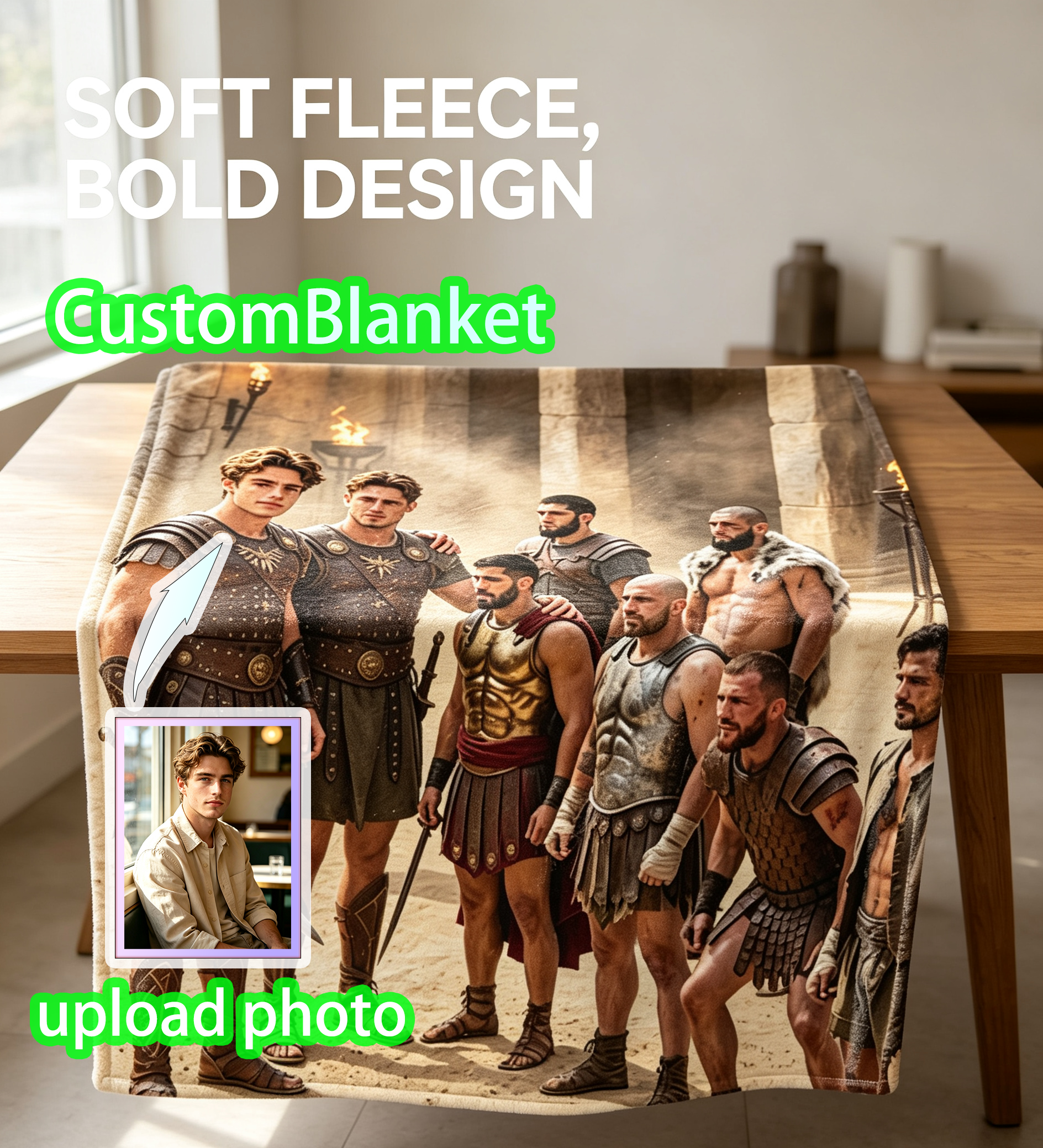 Custom Face Blanket Roman Warriors Ancient Arena Flannel Blanket Perfect for Movie Fans and History Enthusiasts Ideal Gift or Giveaway