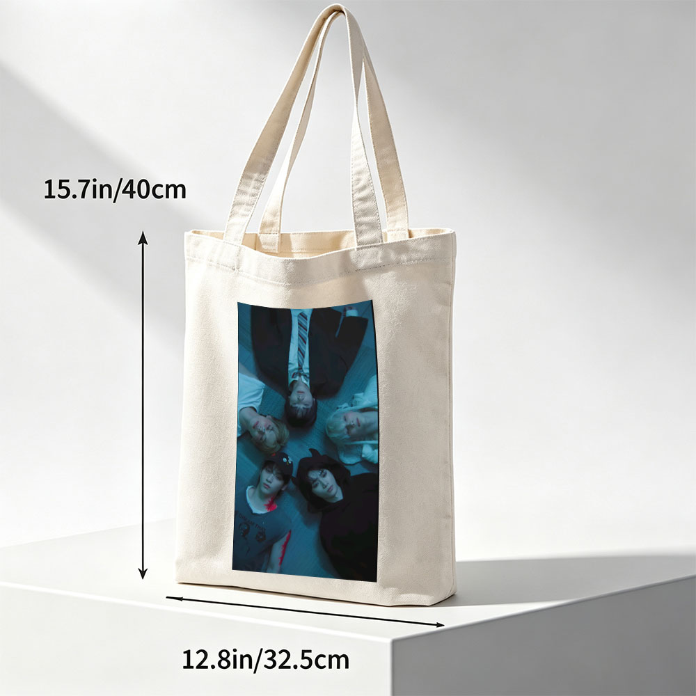 TXT Members Lying in a Circle on the Floor in Moody Blue Lighting - Canvas tote bags
