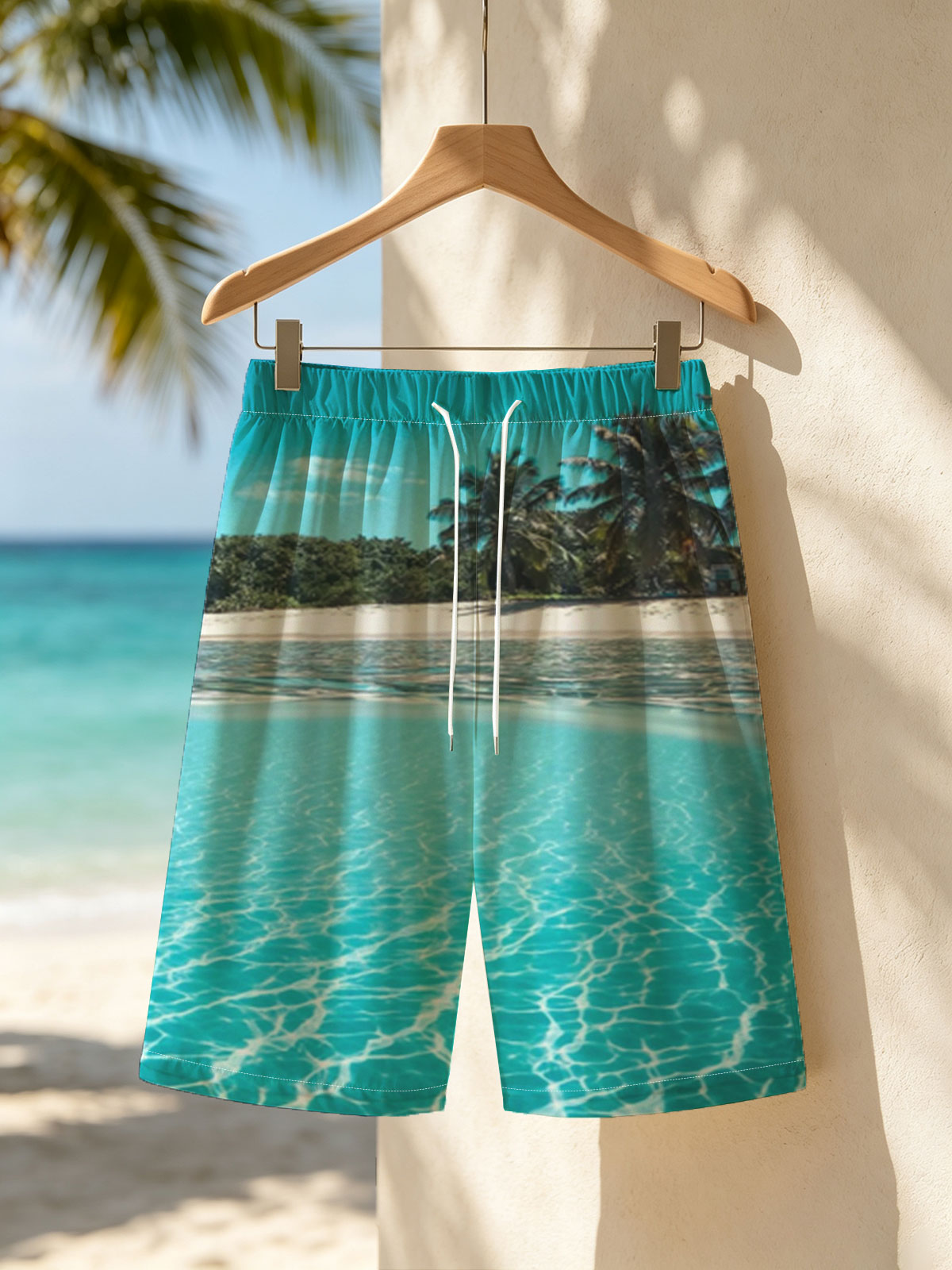 Crystal Clear Waters and Palm Trees on a Tropical Beach -  Beach shorts